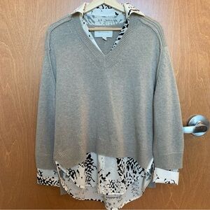 Brochu Walker The Looker Layered Animal Print Collar Cashmere Sweater